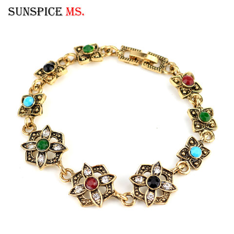 Sunspicems Vintage Bohemia Charm Bracelet Colorful Stone Retro Gold Silver Plated Women Leisure Jewelry Indian Gift ► Photo 1/6