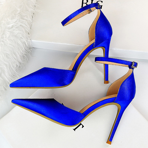 Bigtree Shoes Women High Heels 10cm Sexy Sandals Wedding Bridal Shoes Silk Glitter Heels Fetish Stiletto Woman Pumps Blue 34-43 ► Photo 1/6