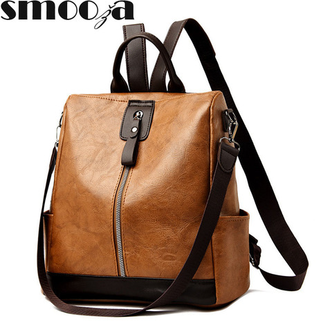 SMOOZA Women Backpacks Leather  Vintage  Bags 2022 New Travel Ladies Bagpack Multi-purpose Backpack Large Capacity Package ► Photo 1/6