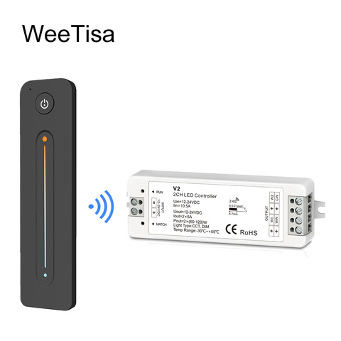 WW CW LED Controller CCT 2CH 12V 24V DC 10A LED Dimmer RF 2.4G Wireless Remote Control for Single Color Dual White LED Strip ► Photo 1/6