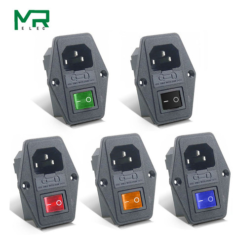 With 10A Fuse! Red yellow  Green Blue Black Rocker Switch Fused  C14 IEC320 Inlet Power Socket Fuse Switch Connector AS-10 ► Photo 1/6