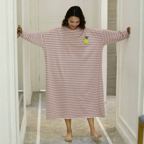 Plus Size 4XL Night Dress Women Oversize Nightgown Cartoon Print Sleepshirts Long-sleeves Nightie Nightdress Cotton Sleepwear ► Photo 1/6