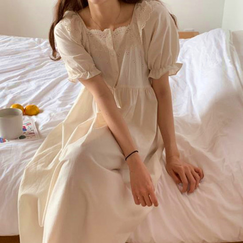 Fdfklak Sweet Student Sleepwear Sleepshirt Summer Short Sleeve Cotton Nightgowns Women Loose Long Night Dress Female Nightwear ► Photo 1/5