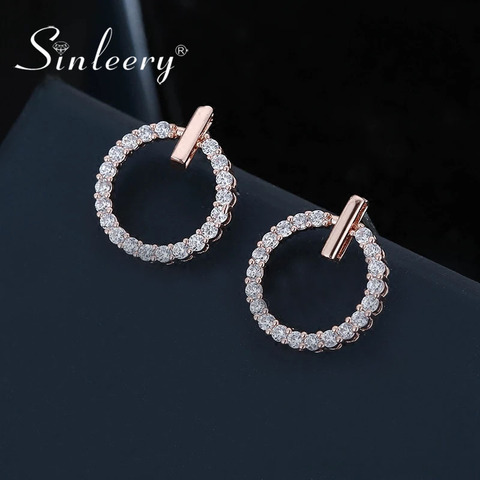 SINLEERY Fashion Sparkling Crystal Hollow Round Stud Earrings For Women Wedding Party Jewelry Accessories Silver Color Es276 SSB ► Photo 1/6