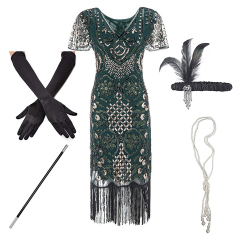 1920s Flapper Roaring Plus  Size 20s Great Gatsby Fringed Sequin Beaded Dress and Embellished Art Deco Dress Accessories XXXL ► Photo 1/6