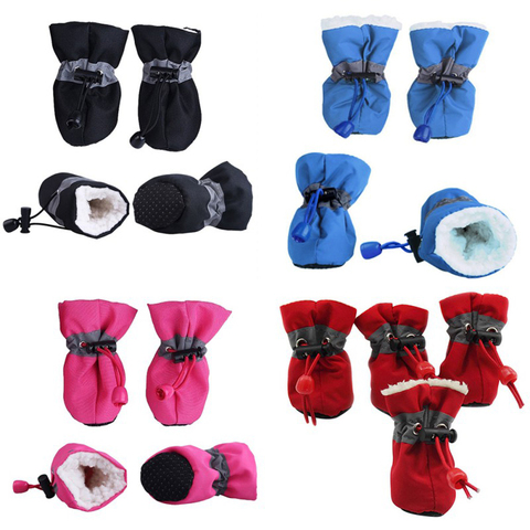 4pcs Waterproof Plush Pet Dog Shoes Winter Anti-slip Rain Snow Boots Footwear Thick Warm For Small Cats Dogs Puppy Socks Booties ► Photo 1/6