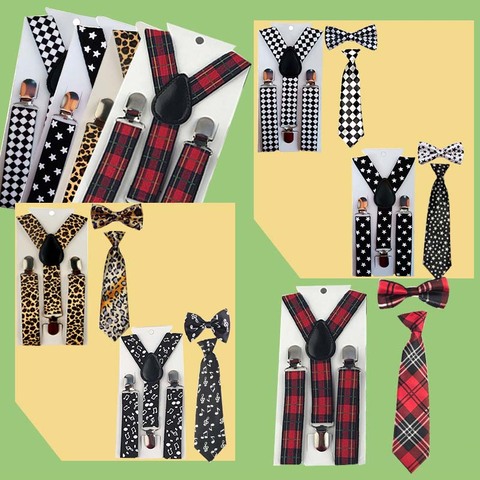 Party Adjustable 3pcs Suspenders Girls Y Back Children Bowties Bow Tie Set Elastic Kids Necktie Braces Polka Boys ► Photo 1/6