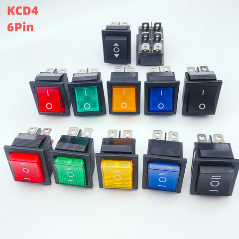 KCD4 Rocker Switch Power Switch 2 position/ 3 position 6 Pins Electrical equipment With Light Switch 16A 250VAC/ 20A 125VAC 1PCS ► Photo 1/6