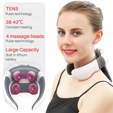 Smart 4D Magnetic Pulse Heated Electric Shoulder Neck Massager Fatigue Pain Relief Cervical Massage With Remote Control ► Photo 1/5