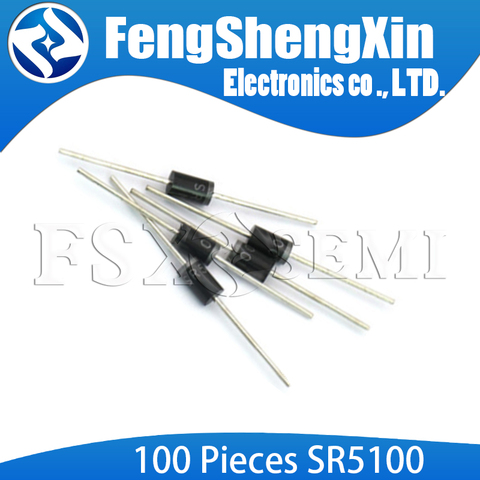 100pcs/lot SR5100 schottky diode SB5100 5A 100V DO-27 ► Photo 1/2