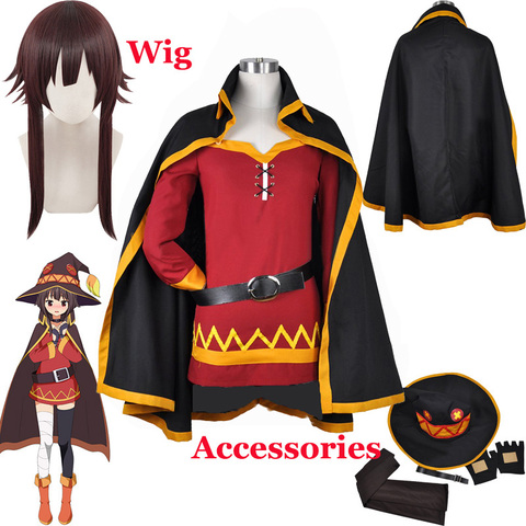 Halloween KonoSuba Megumin Cloak Dress Uniform full set Outfit God's Blessing on this Wonderful World Anime Megumin Cosplay Wig ► Photo 1/6