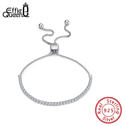 Effie Queen Real Sterling Silver Women Bracelets Clear Stone CZ Box Chain Adjustable Tennis Bracelet Silver 925 Jewelry BB43 ► Photo 1/6