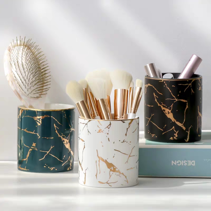 Nordic Ins Marble Pattern Pen Holder Cosmetic Brush Storage Box Makeup Brush Holder Ceramic Jar Home Table Decoration Container ► Photo 1/6