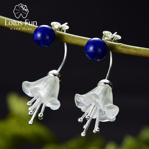 Lotus Fun Real 925 Sterling Silver Earrings Natural Crystal Handmade Fine Jewelry Fresh Flower Drop Earrings for Women Brincos ► Photo 1/6