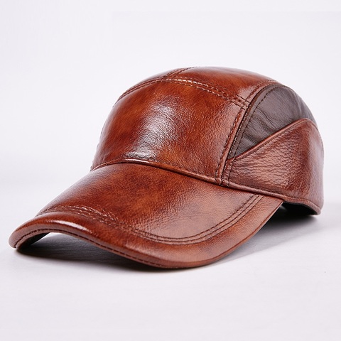 Men's Baseball Cap Leather Hat Male Female Fashion 100% Genuine Leather Cap Adult Casual Outdoor Baseball Cap Adjustable B-7187 ► Photo 1/5