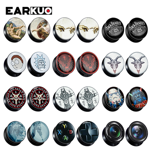 EARKUO Trendy Design Hand In Hand Sheep Head Camera Acrylic Ear Gauges Tunnels Fashion Body Piercing Jewelry Ear Plugs Expanders ► Photo 1/6
