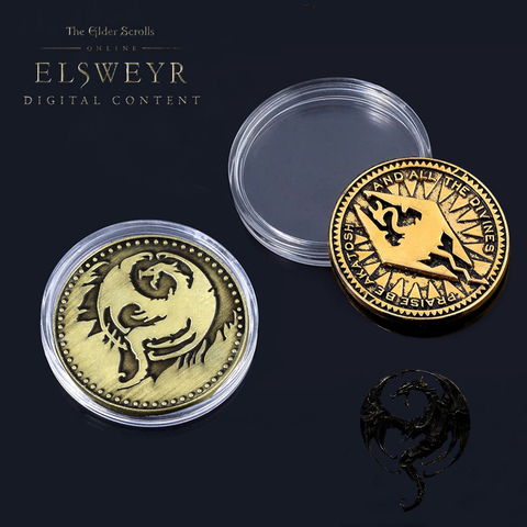 The Elder Scrolls Online Elsweyr Coin Keychain Drago Logo Ancient Bronze Souvenir Key Chain for Women Men Jewelry with Box ► Photo 1/6