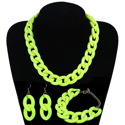 Designer original fluorescent color acrylic chain necklace 2022 fashion 3-piece jewelry factory direct sales ► Photo 1/6