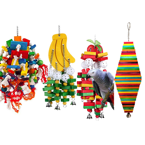 1pc Pet Parrot Toys Wooden Durable Birds Chew Toys  Large Colorful Toys for Parrot Macaw Pet Bird Swing Toy Pets Accessories ► Photo 1/6