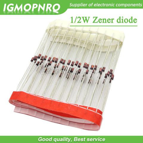 100pcs 1/2W  Zener diode DO-35 BZX55C2V2 2V 2V2 2V4 2V7 3V 3V3 3V6 3V9 4V3 4V7 5V1 5V6 6V2 6V8 7V5 8V2 9V1 10V 11V 12V 13V 15V ► Photo 1/1