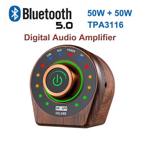 50W+50W Bluetooth 5.0 TPA3116 Class D Digital Power Audio Amplifier Wooden Retro Stereo HiFi Amplificador Home Theater AMP ► Photo 1/6