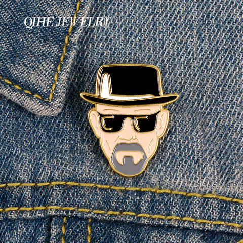 QIHE JEWELRY Gentleman Killer Pins BREAKING BAD Enamel Pins Movie Fans Metal Brooches Badges Denim Clothes Women Pins Gifts ► Photo 1/6