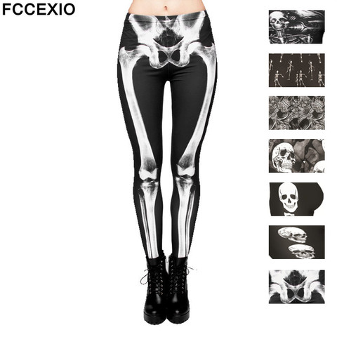 FCCEXIO New Brand 3D Printed Retro Bones Black Skeleton Sexy Women Casual Punk Rock Leggins High Waist Pants Fitness Leggings ► Photo 1/6