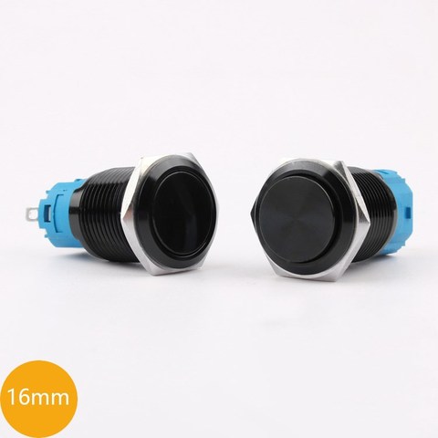 16mm Metal Button Switch Oxidized Black Flat/High Head Self-locking Self-reset Waterproof Small Button Switch Car Computer DIY ► Photo 1/5