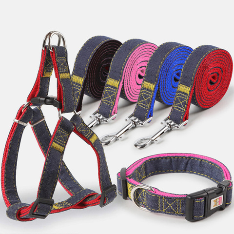 1pcs Dogs Leash Harness Adjustable Collar Set Denim Pet Lead Vest Small Medium Large for Walking Training ► Photo 1/6