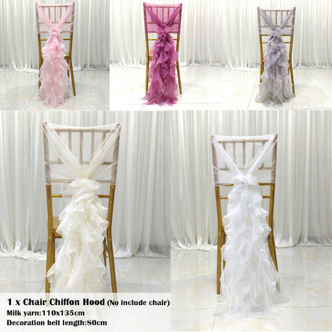 Chiffon Hoods with Ruffles Chair Cover Milk Yarn Hotel Wedding Banquet Chair Decor Wedding Special Events 5 Colours ► Photo 1/6