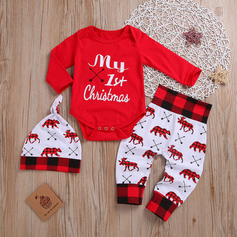 Lovely Baby Boy My First Christmas Letter Romper Kids Pant Newborn Hat Boys Outfits Girl Xmas Set Autumn Clothing 2PCS Set ► Photo 1/6