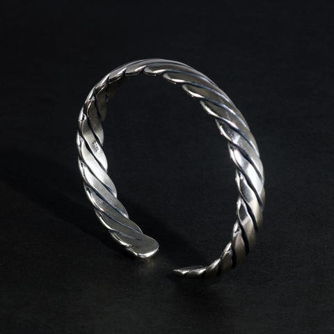 Sterling Silver 925 Bangle Mens Twisted Cuff Bangles Vintage Punk Rock Style Male Jewelry ► Photo 1/6