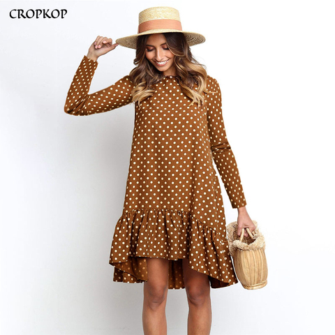 Women Autumn Dress Fashion Polka Dot Chiffon Dress Long Sleeve O Neck Ruffle Female Casual Yellow Dress 2022 Retro Vestido Mujer ► Photo 1/6