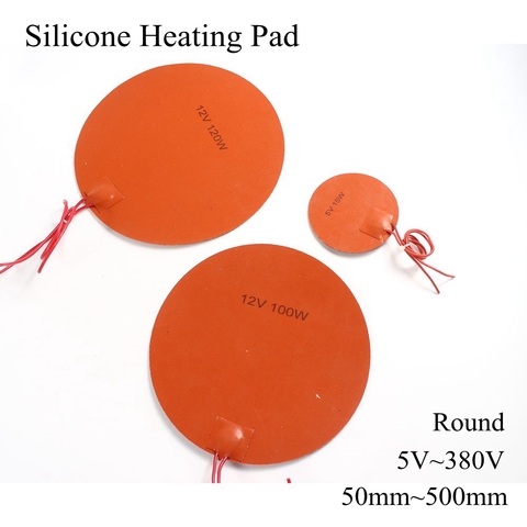 Round 5V 12V 24V 220V Silicone Heating Pad Electric Silicone Rubber Heat Mat Heated Bed Plate Flexible Waterproof 3D Printer ► Photo 1/6