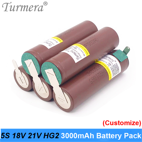 Turmera 18650 Battery 5s 18v Welding 18650 HG2 30A 3000mah Battery for 18V Screwdriver Battery and Vacuum Cleaner Customized ► Photo 1/6