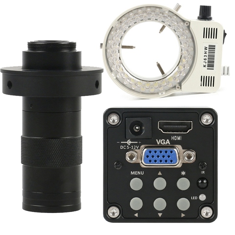 Industrial Digital 14MP 1080P HDMI VGA Video Microscope Camera + 130X Adjustable Zoom C mount Lens + 56 LED Ring Light ► Photo 1/6