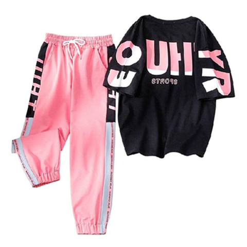 2022 Summer New Sports Pants Loose Letter Printed Student 2 Piece Set Women Pants weatpants joggers chain camo pants ► Photo 1/6