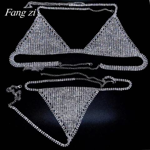 Sexy women's shining Rhinestone bra and thong women's charm bikini crystal body jewelry sling underwear jewelry gifts wholesale ► Photo 1/1