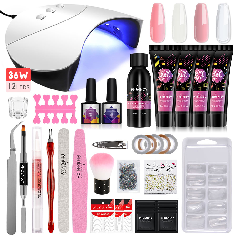 Complete Gel Nail Extension Kit With 36W UV Lamp Gel Varnish Poly Quick Kit  Semi Permanent Nail Set Professional Nail Tools Sets - Price history &  Review | AliExpress Seller - PHOENIXY