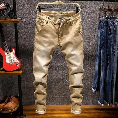 2022 New Jeans 7 Color Men's Stretch Skinny Jeans Fashion Casual Slim Denim Trousers Men Khaki Green Grey Jeans Plus Size 38-28 ► Photo 1/6