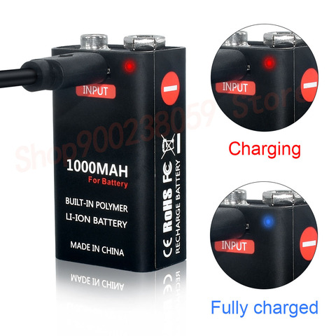 9V 1000mAh li-ion Rechargeable battery Micro USB Batteries 9 v lithium for Multimeter Microphone Toy Remote Control KTV use ► Photo 1/6