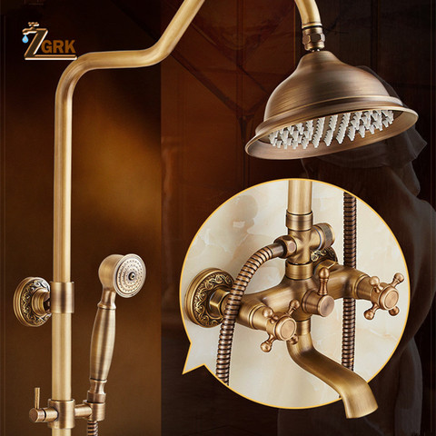 ZGRK Classic Rainfall Shower Set Antique Bronze Bath Shower Faucet Set Copper Wall Mounted Mixer Tap ► Photo 1/6