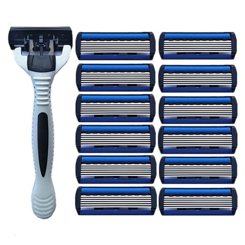 1pcs Beard Shaver Rack +12 pcs 6-Layer Blades Manual Beard Shaver Manual Hand Safety Razor 6PCS 6-Layer Blade ABS Grip Anti-slip ► Photo 1/5