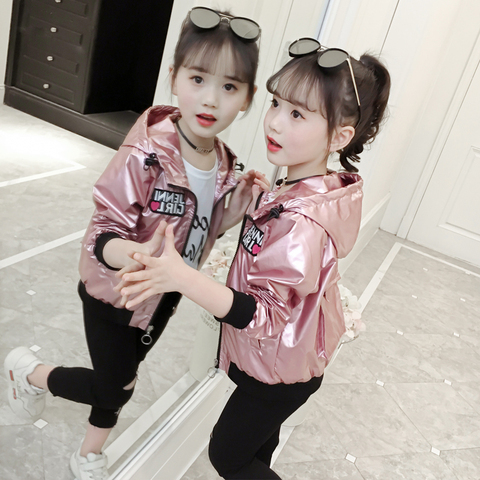 Fashion Shiny Baby Girl's Bomber Jacket New Spring Fall Baseball Jacket Girl Kids Bright Outerwear Tops Outfits Windbreaker Coat ► Photo 1/6