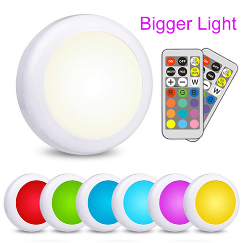 LED Cabinet Light battery RGB  Color  Puck Lights Dimmable Under Shelf Kitchen  Counter Lighting remote controller night light ► Photo 1/6