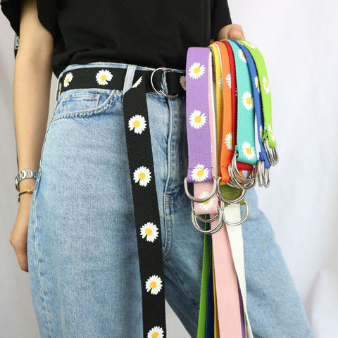 New Fashion Women Canvas Belts Daisy Double D Ring Buckle Long Waist Strap Harajuku Jeans Dress Casual Female Student Belt ► Photo 1/6