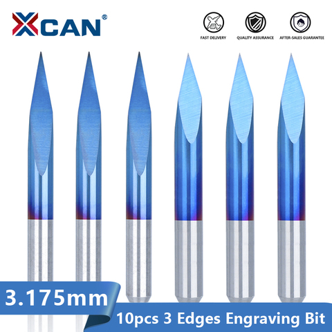 XCAN 3 Edge Pyramid Engraving Bits 10pcs 3.175mm Shank Carbide End Mill 20-90 Degrees Tip 0.1-0.3mm CNC Router Bit Milling Cutte ► Photo 1/6