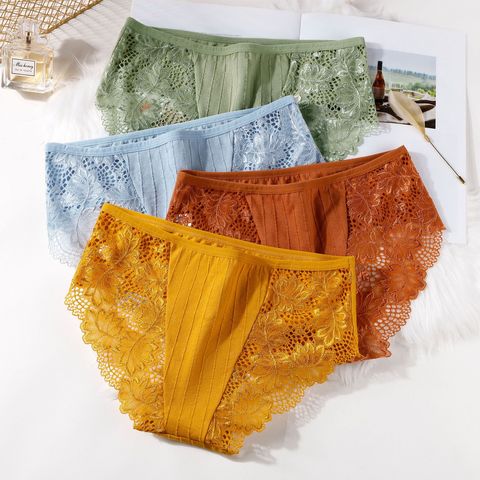 Fashionable sexy comfortable lace panties exquisite panties solid color shorts sexy underwear cutout underwear ladies ► Photo 1/6