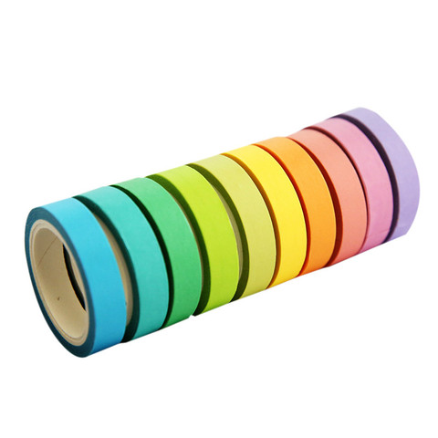 10 Pcs/box Rainbow Solid Color Japanese Masking Washi Sticky Paper Tape Adhesive Printing DIY Scrapbooking Deco Washi Tape Lot ► Photo 1/5
