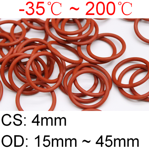 10pcs VMQ O Ring Seal Gasket Thickness CS 4mm OD 15 ~ 45mm Silicone Rubber Insulated Waterproof Washer Round Shape Nontoxi Red ► Photo 1/6